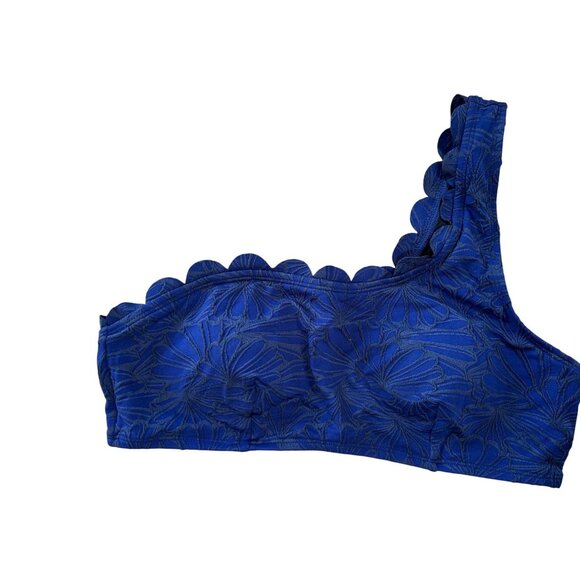 Cupshe Floral Scalloped One-Shoulder Bikini ‘Top’ Tone On Tone Rich Royal Blue W - Picture 4 of 8